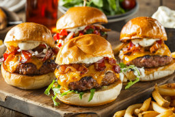 Gourmet Bacon Cheeseburgers and Fries