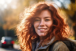 Eine Frau mit roten Haaren lächelte