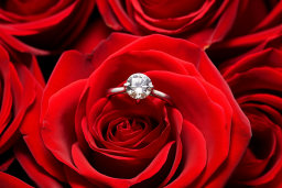 Une bague en diamant sur une rose
