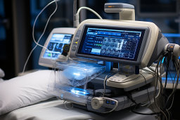 a medical equipment with a screen and a blue light
