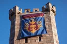 Banner with Crest on Stone Tower