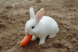 White Rabbit Eating a Carrot