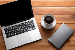 ein Laptop und eine Tasse Kaffee