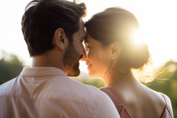 un homme et une femme touchant le nez