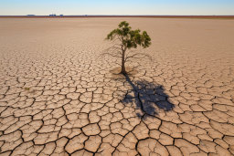 Solitary Tree on Cracked Desert Soil