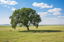 a tree in a field with sheep