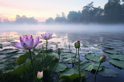 Misty Dawn at Lotus Pond
