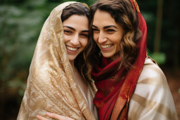 Deux femmes souriant avec du foulard