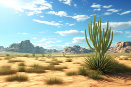 a desert with cactus and mountains