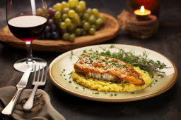 Grilled Salmon on Risotto with Wine