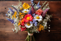 Bouquet of Wildflowers on Wooden Surface