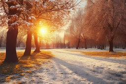 Winter Sunset in Snowy Park