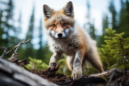 a fox walking on a log