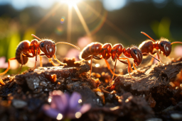 un groupe de fourmis marchant sur la saleté