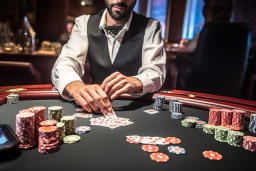 Un homme jouant au poker avec des cartes et des puces