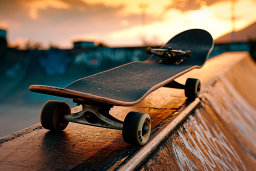 Skateboard at Sunset on Ramp