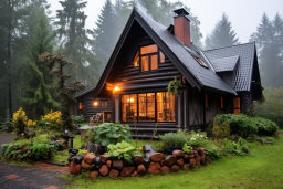 Cozy Log Cabin in Misty Forest