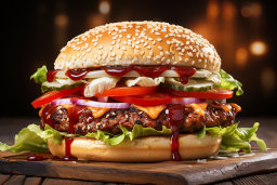 un hamburger avec tomate de laitue et oignon sur une planche en bois