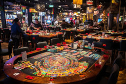 une table de casino avec des cartes et des puces de poker