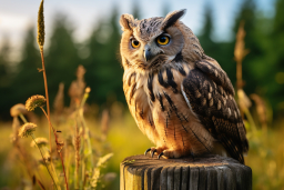 an owl sitting on a stump