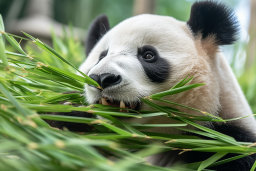 un panda mangeant de l'herbe