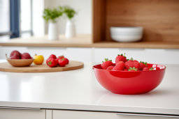 Bowl of Strawberries in Modern Kitchen
