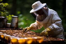 Beekeeper Inspecting Beehive Frames