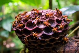a group of bees on a honeycomb