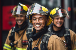 Eine Gruppe von Feuerwehrmännern, die Helme tragen