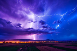 Intense Lightning Storm Over City