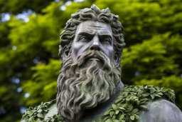 Statue with Detailed Hair and Foliage