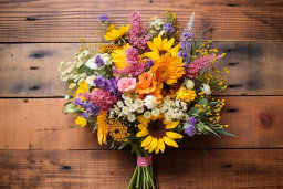 Colorful Bouquet on Wooden Table