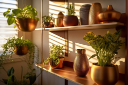 Uno scaffale con piante in vaso