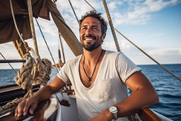 Ein Mann, der auf einem Boot lächelt