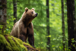 un ours debout sur une colline dans les bois