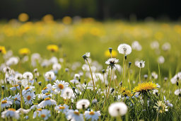 Spring Meadow with Daisies and Dandelions