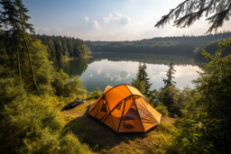 Une tente à côté d'un lac