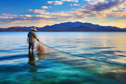 Fisherman Casting a Net at Sunset