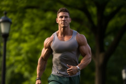 Muscular Man Running in Park