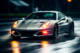 Speeding Ferrari in Rain