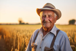 un homme dans un chapeau dans un champ de blé