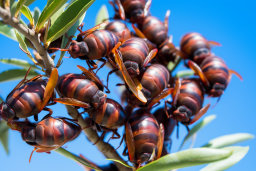 a group of insects on a tree