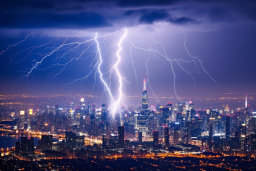 Lightning frappant une ville