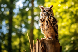 an owl standing on a tree stump
