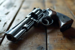 Close-Up of a Revolver on Wooden Surface