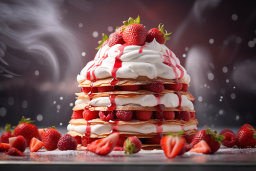 Un gâteau avec des fraises et de la crème fouettée