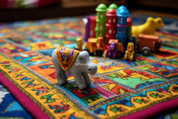 un éléphant jouet sur un tapis