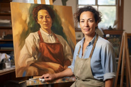a woman painting a picture