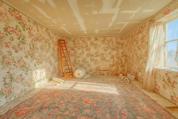 Room Under Renovation with Floral Wallpaper