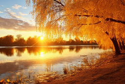 Golden Autumn Sunset by the Lake